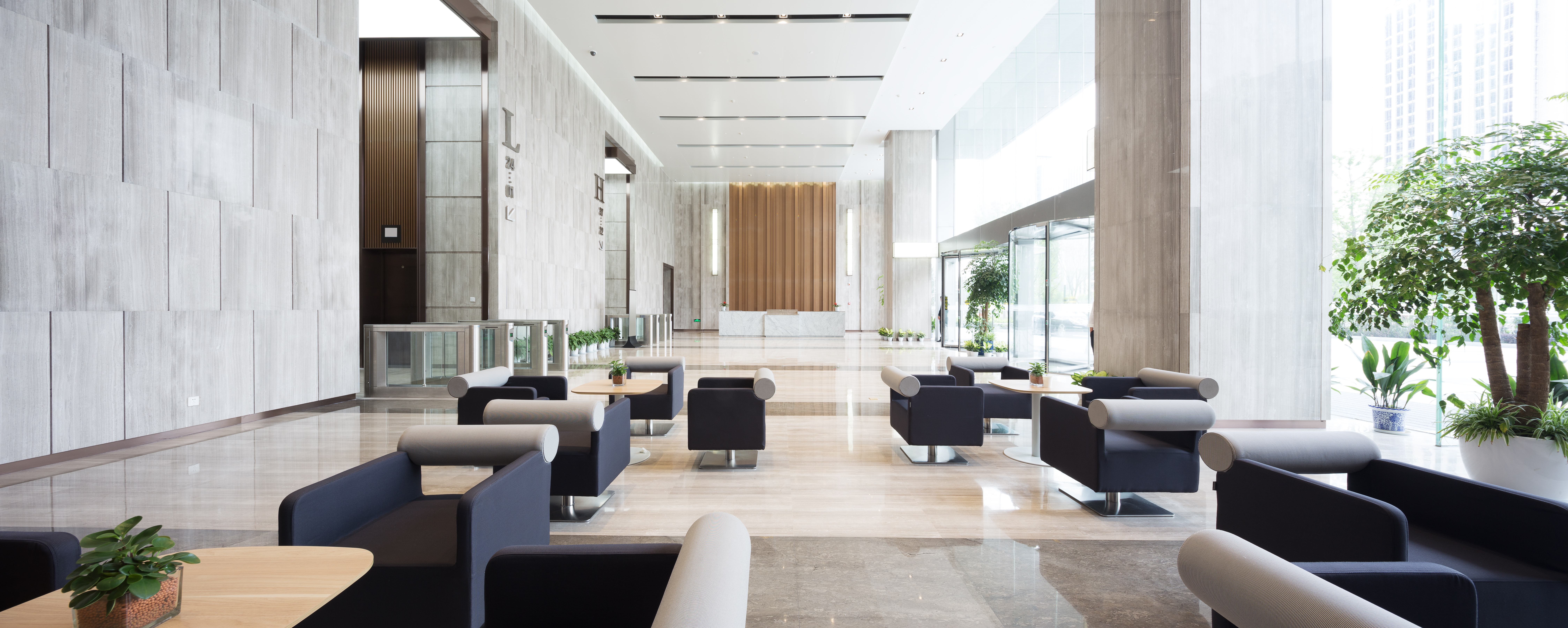 Clean and modern lobby of an office building 