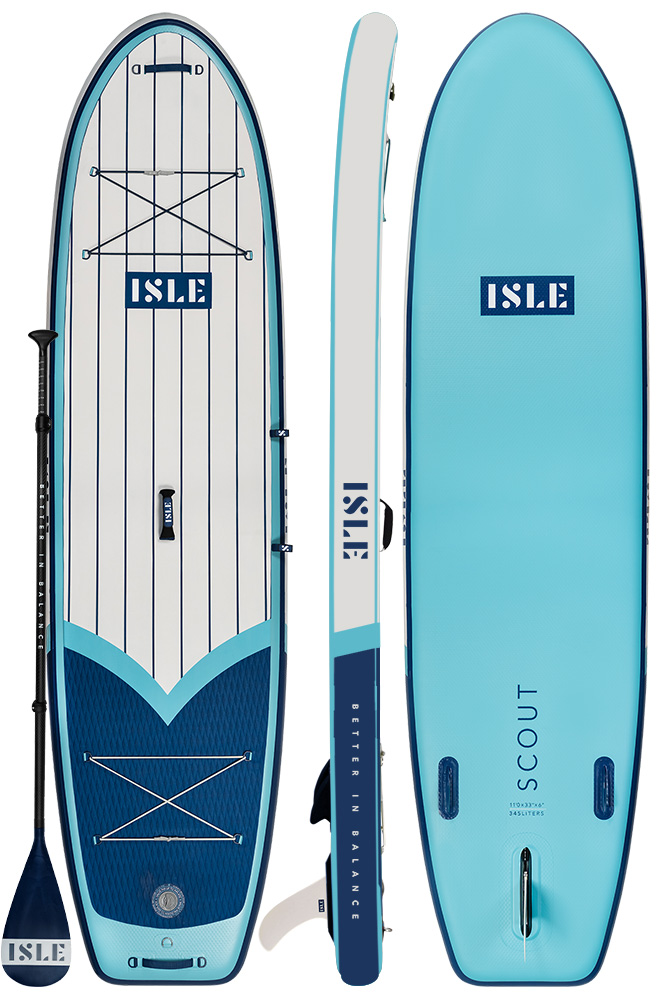 ScoutInflatable Stand Up Paddle Board PackageThe best paddle board for SUP Yoga, the Scout is soft, wide, and has a full-length traction pad. You can take advantage of its extra space and use it as a multi-person board as well.