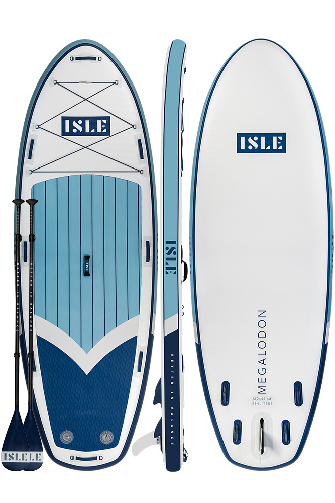 MegalodonInflatable stand up paddle board packageA multi-person stand up paddle board, the Megalodon is the largest SUP in our collection and is made for fun. It can fit you, your friends, family, dogs and gear — potentially at the same time.