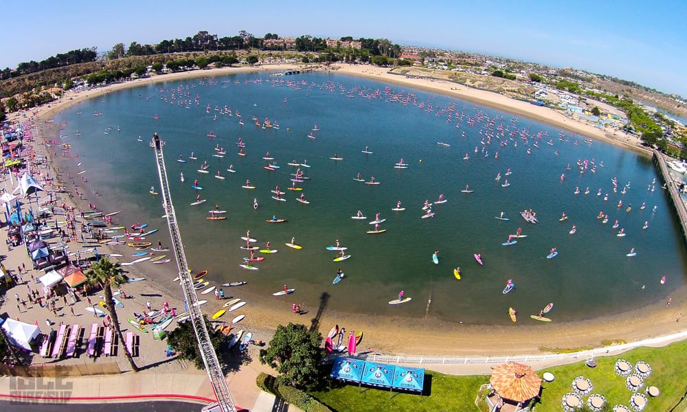 a birds eye view at Stand up for the cure paddle board race Newport Beach