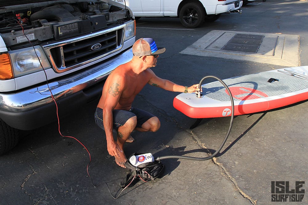 inflatable paddle board blown up using the bp12 electric pump