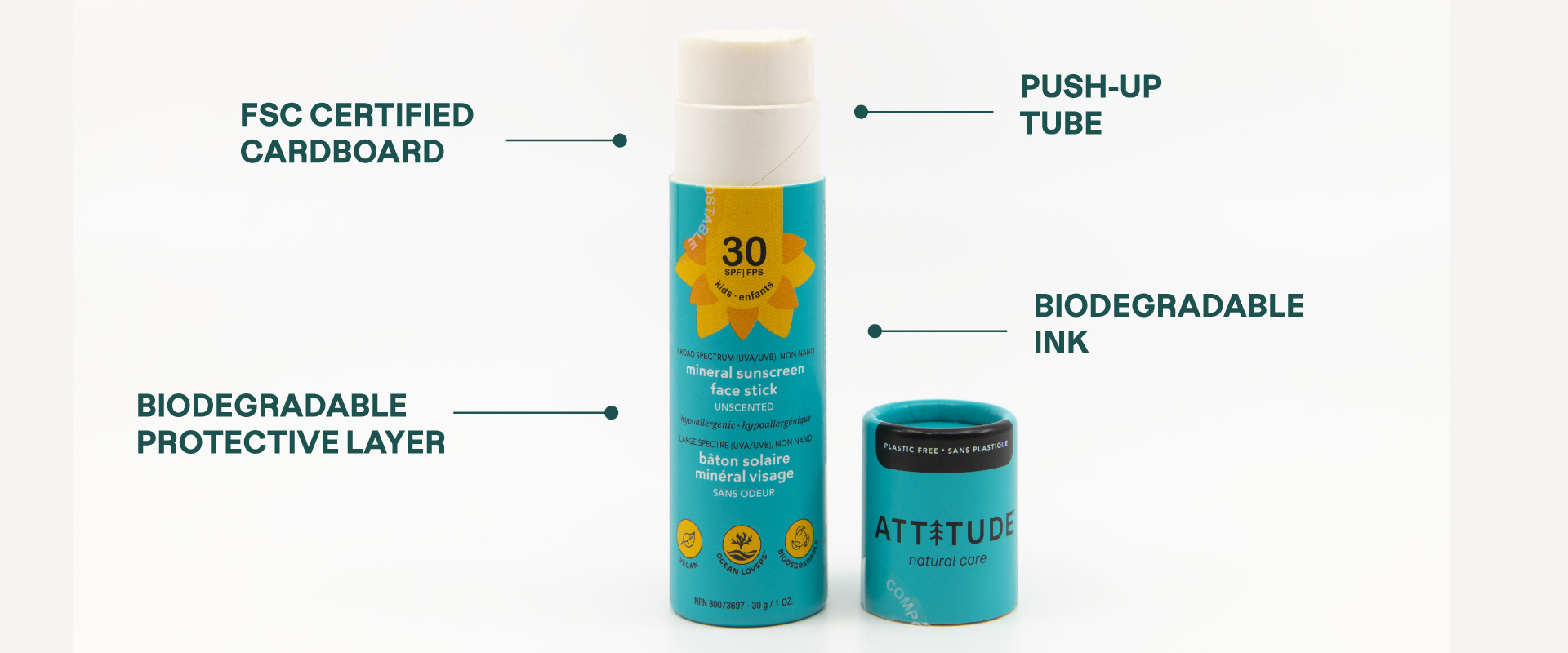 plastic-free packaging for kids sunscreen ATTITUDE