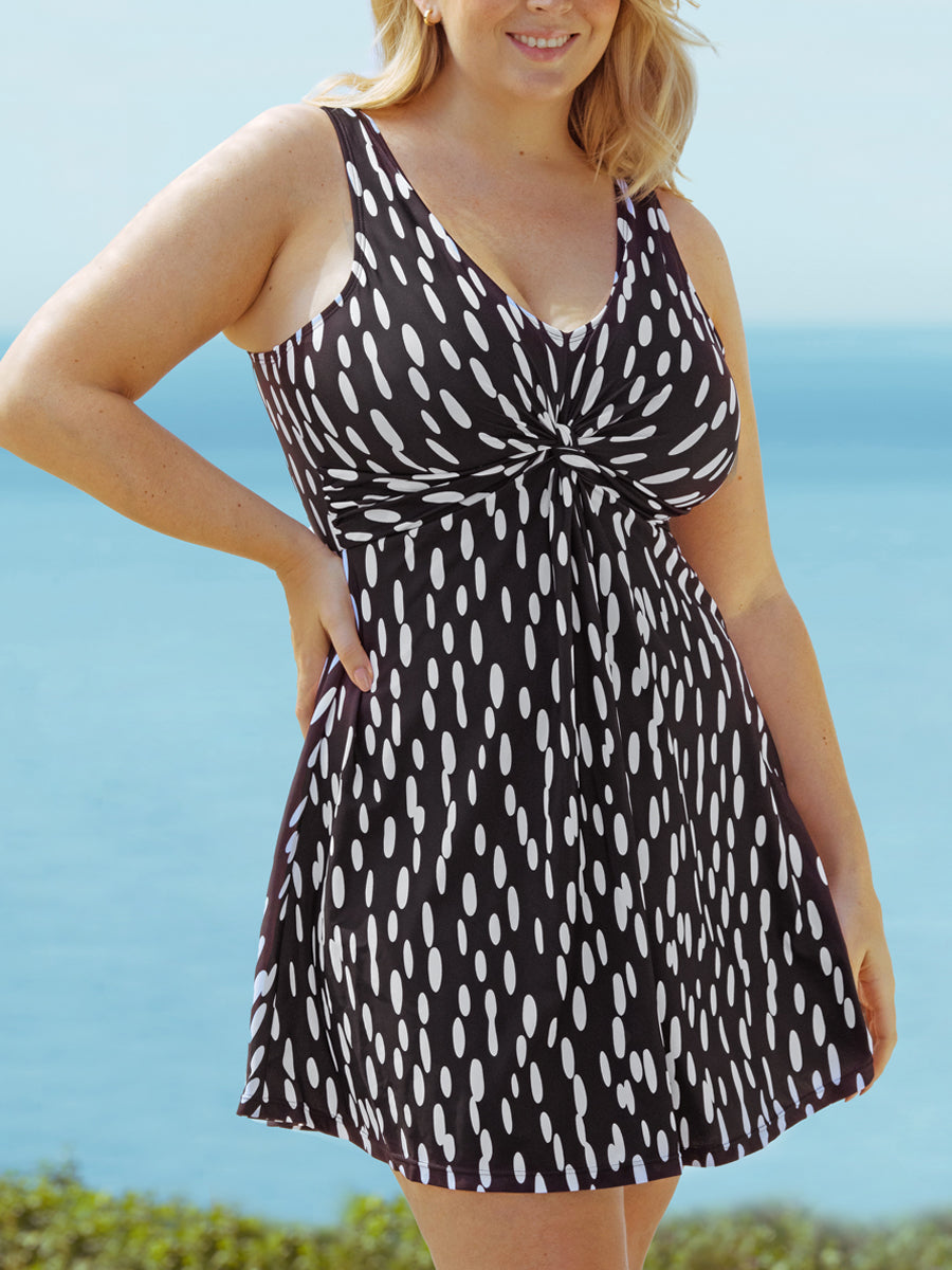 Swim cover up dress black with white dots