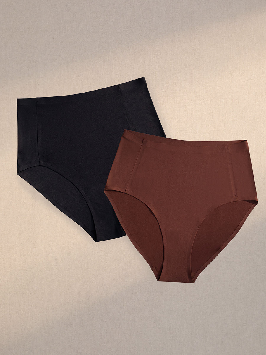 Sculpting mid waist brief black and chocolate