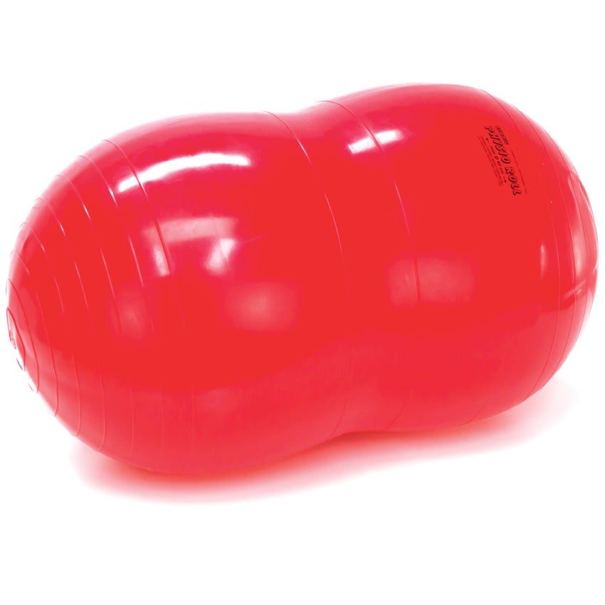 Gymnic Physio Roll ball in red. The large ball is peanut shaped for stability of little ones.