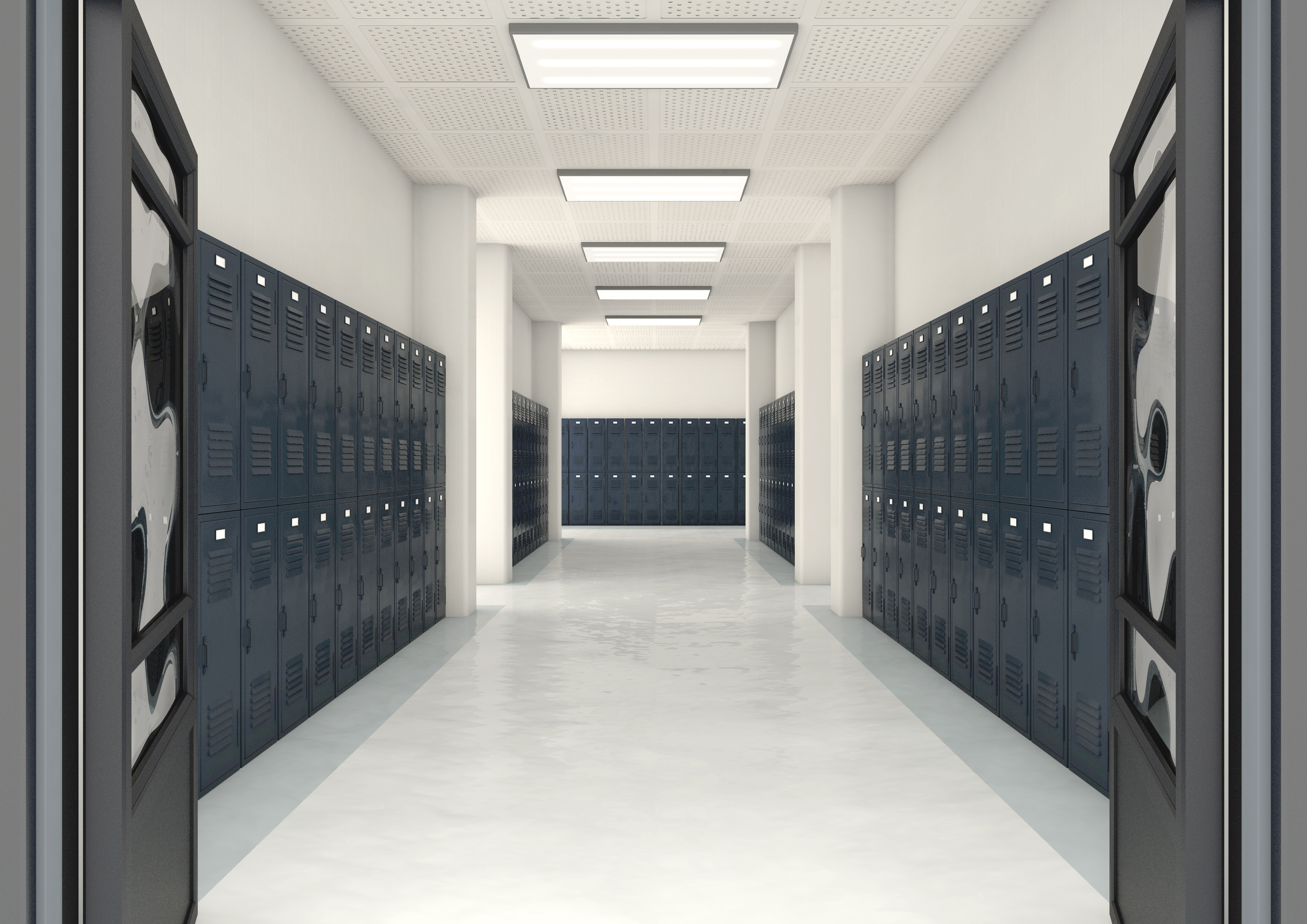 school hallway with lockers on each side
