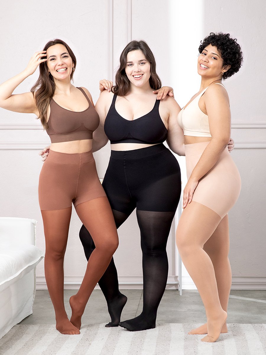 Latte, black and chocolate shaping tights