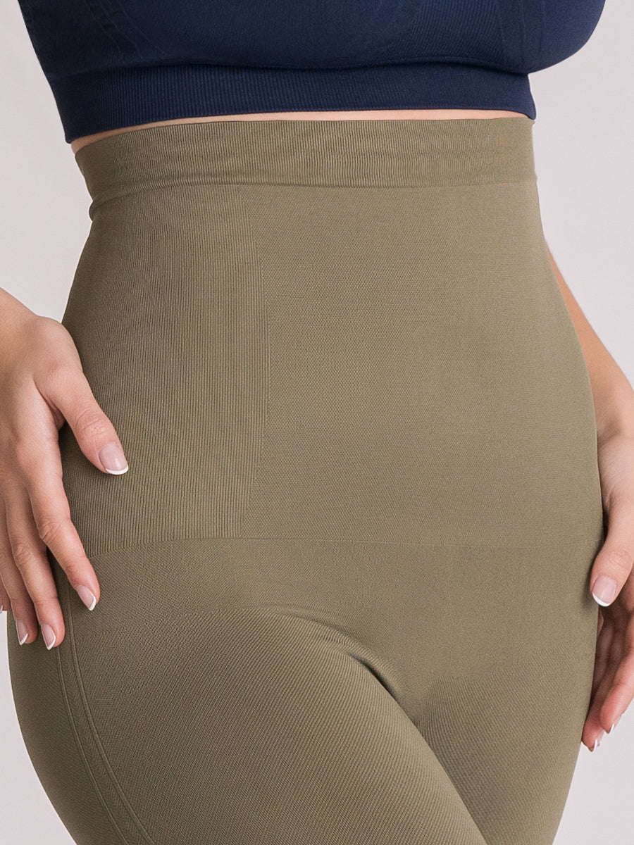 High Waisted Shaping Leggings Olive color DETAIL FRONT