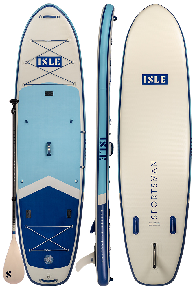 SportsmanInflatable Paddle Board PackageThe Sportsman was designed for stand up paddle board fishing. This inflatable fishing paddle board comes equipped with Scotty Mount attachments and extra bungees for your entire fishing setup.