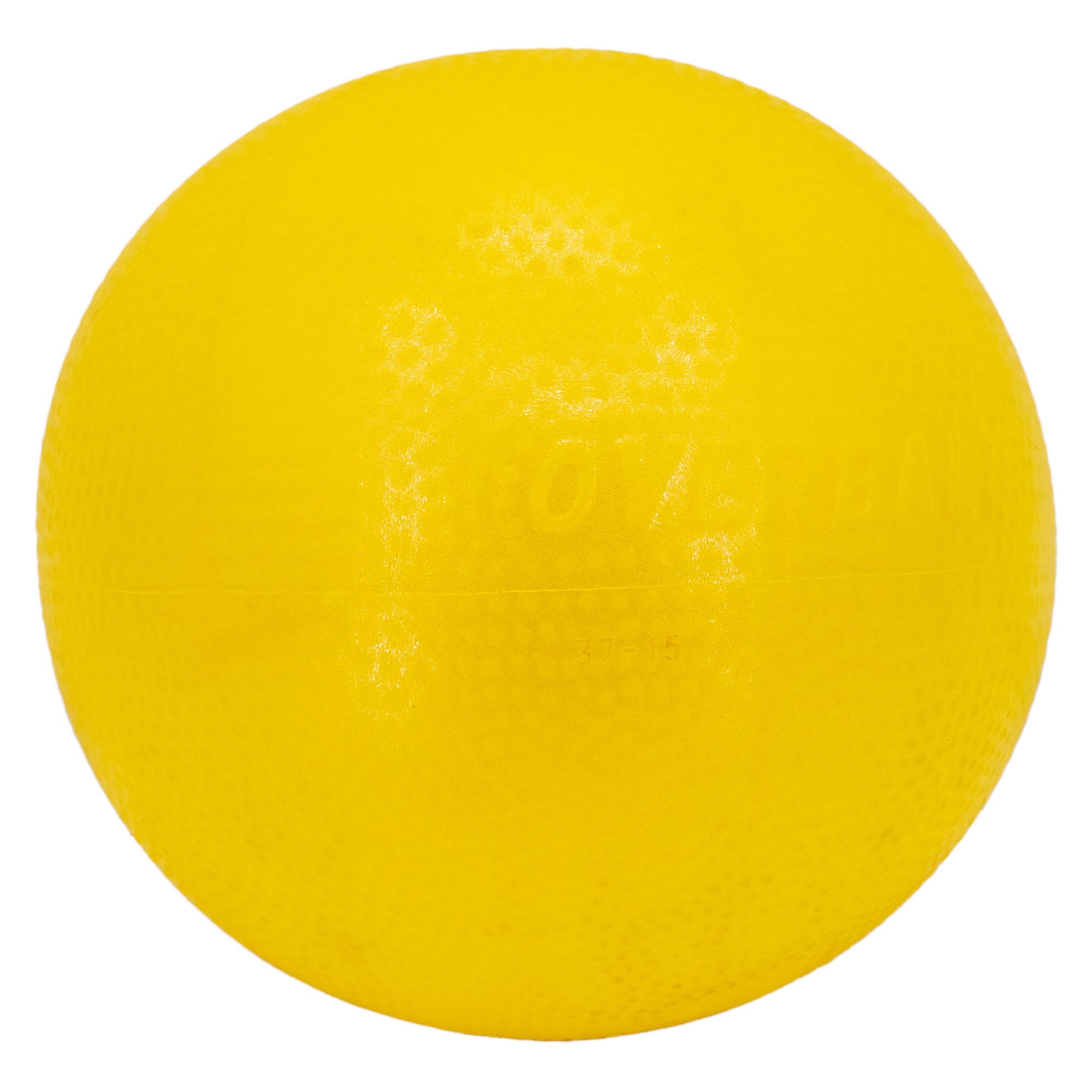 Gymnic Over Ball in yellow. The ball has a slight bumpy texture. The words over ball are embossed on the ball.