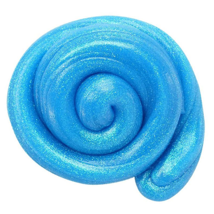 Mixed by Me, Glow, Thinking Putty. The shiny blue, glittered, putty is swirled like a snail shell.