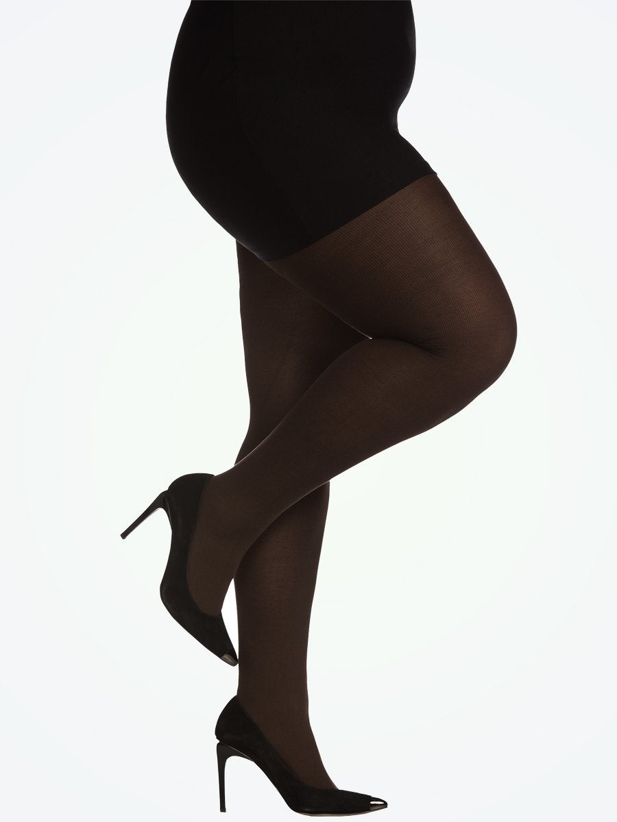 Shapermint Hanes Hosiery Black / 1/2X Hanes® Curves Opaque Tights with Control Top Hosiery