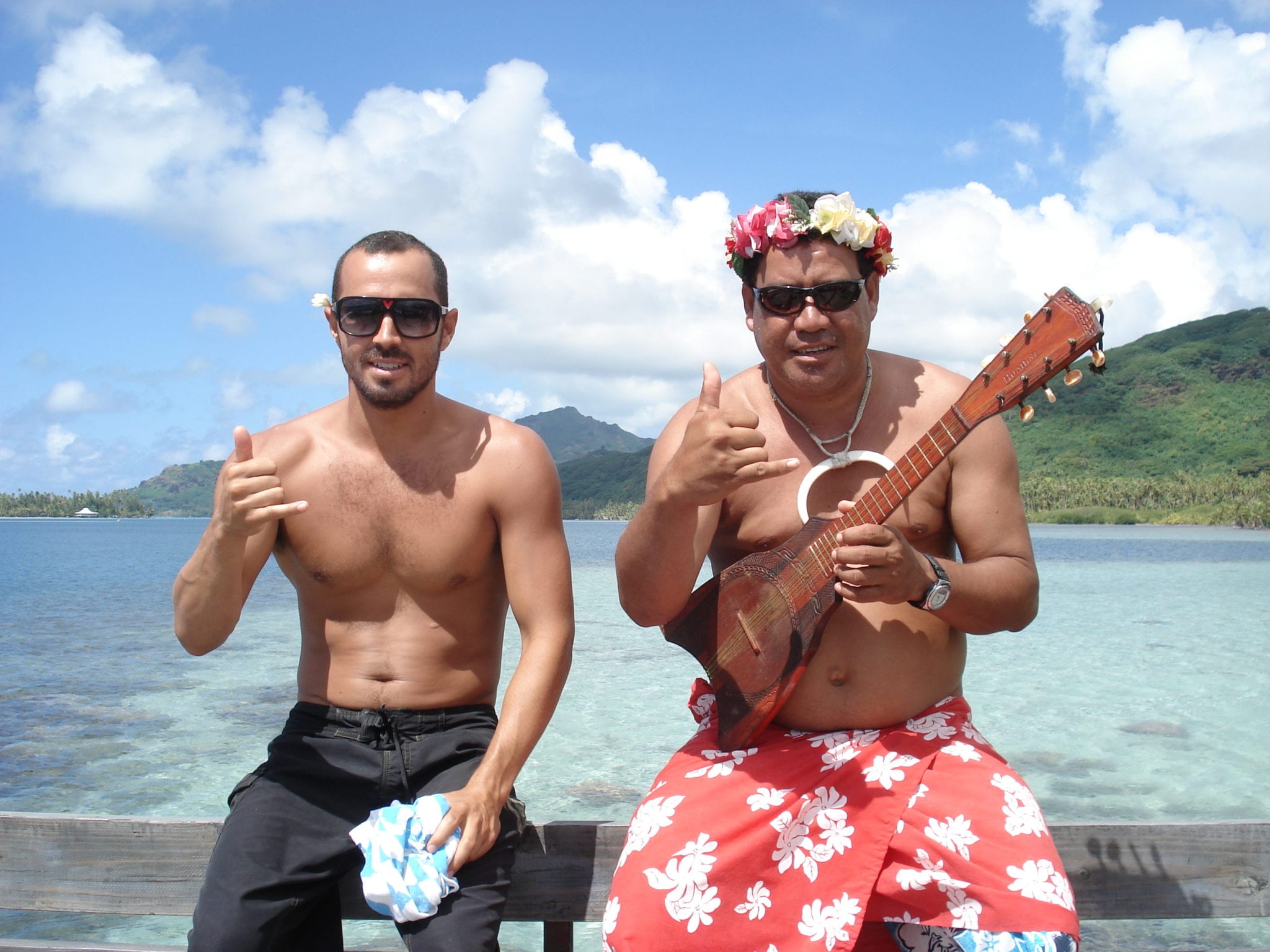 isle eco marc with a local super hero tahitian in tahiti