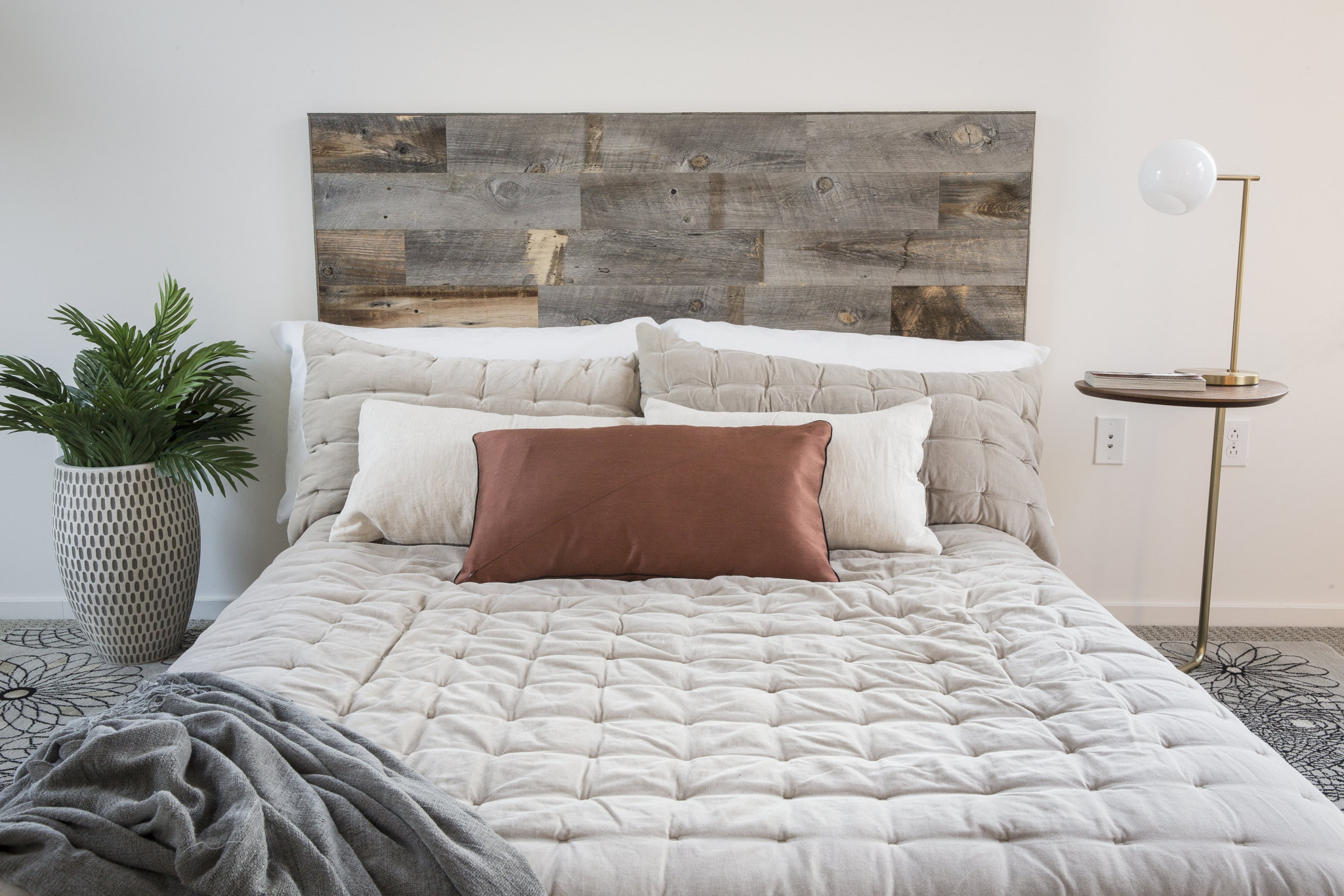Stikit Reclaimed Weathered Wood Panel, Grey Rustic Wood Headboard Queen Size