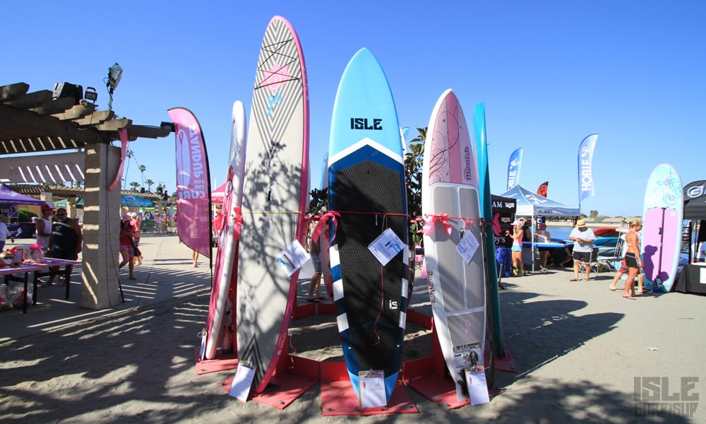 grand prize boards at Stand up for the cure paddle board race Newport Beach