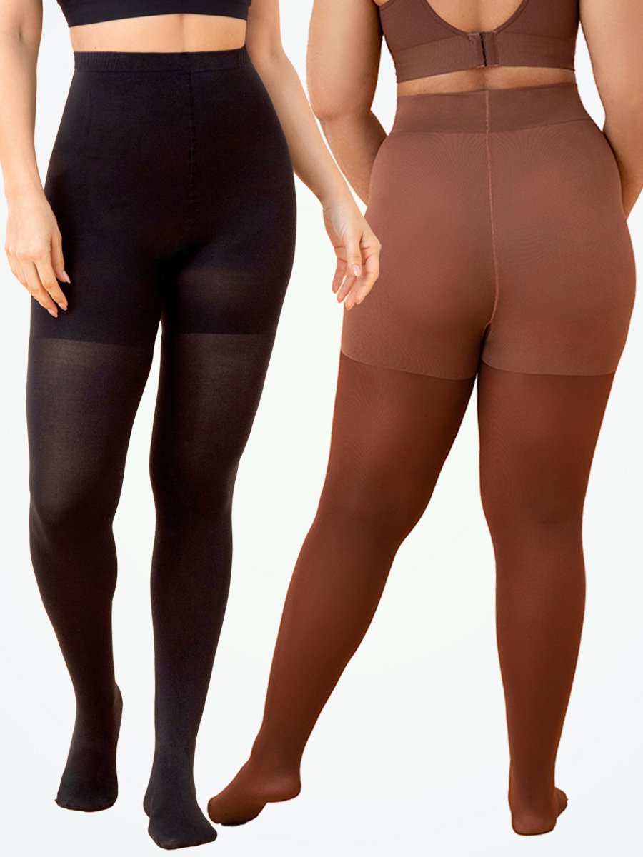 Plus size shaping pantyhose chocolate and black